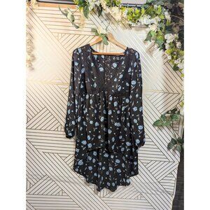 TORRID Women's Blue Floral Rose Hi-Low Hem Babydoll Blouse Top  Size 0